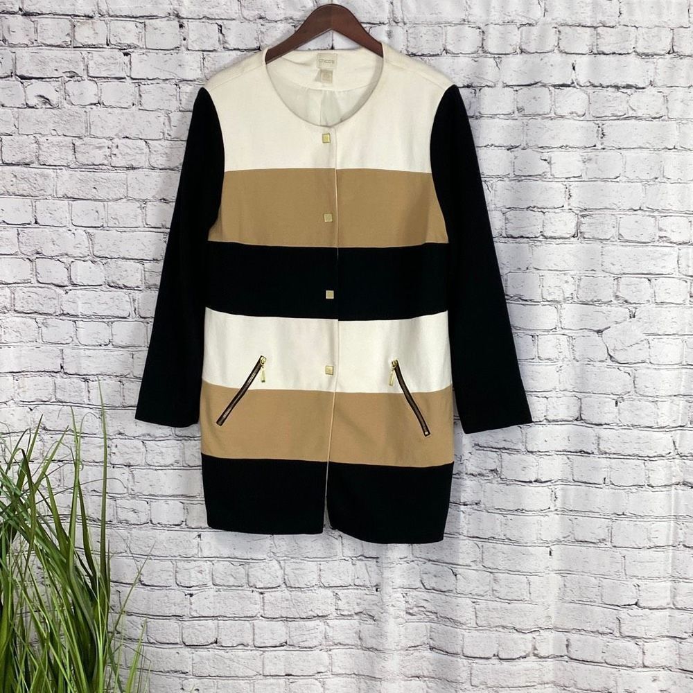 Chico's Statement Colorblock Jacket Camel/Black L… - image 4